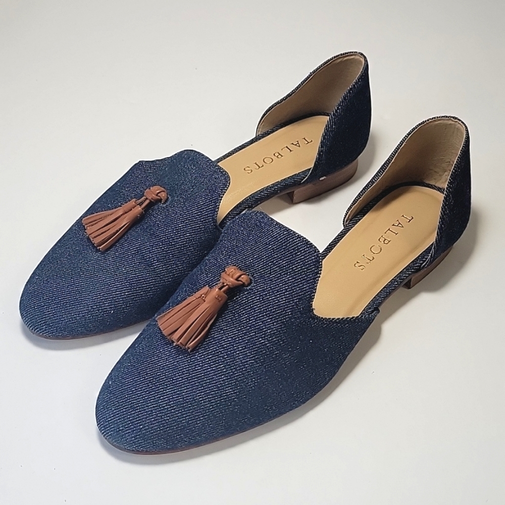 Talbots Spring Sienna Frannie D'orsay blye denim tassel loafers women's size 6.5
